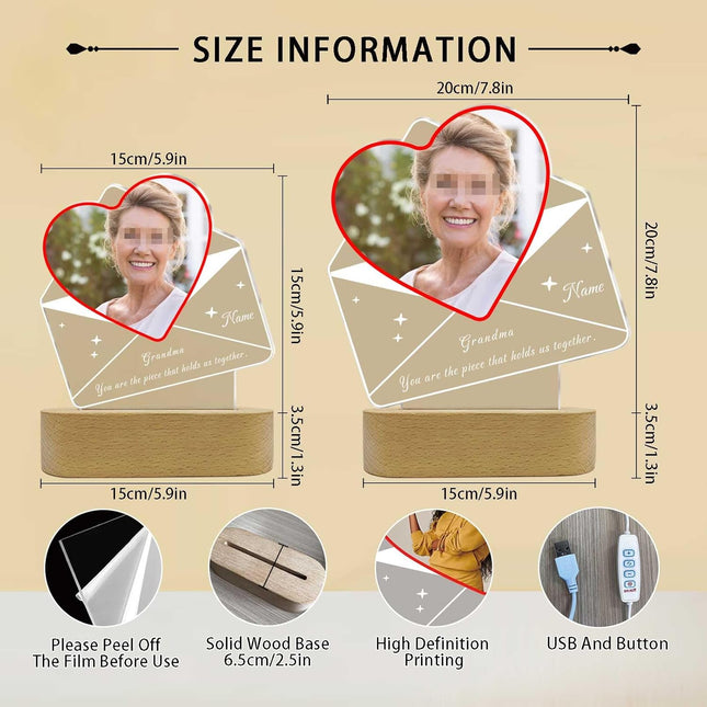 UUBAO Customized Acrylic Night Light Gifts Personalized Mother's Day Gifts Custom Photo for Grandma