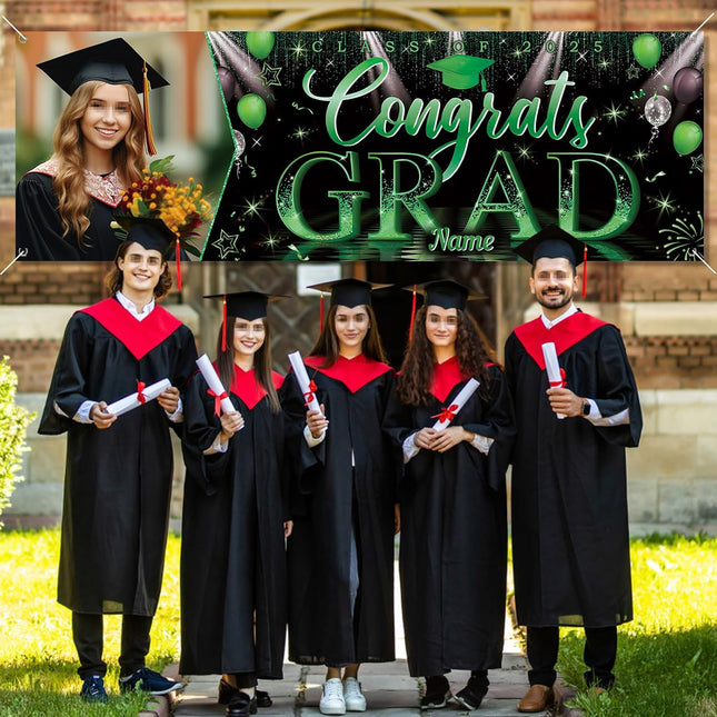 UUBAO Custom Graduation Party Decorations Personalization Banner Class of 2025 Backdrop (Dark Green）