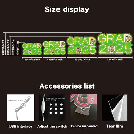 UUBAO Personalized Graduation Gift Neon Signs Congrats Grad LED Light Signs with Photo 2025 Party Backdrop Light Sign Decor (Light Green)