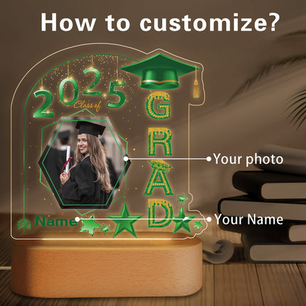 UUBAO Graduation Gifts Personalized Night Light Class of 2025 Custom Photo Name Gifts for Him Her Gifts for College, High School (Dark Green)