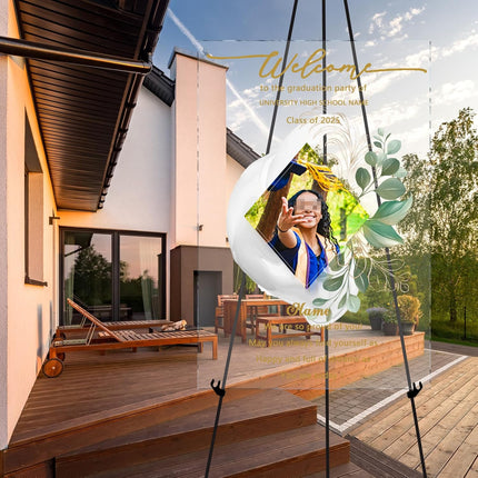 UUBAO Customized Welcome Sign for Graduation Party Personalized Acrylic Sign with Photo Name Class of 2025 Graduation Decor(Transparent)
