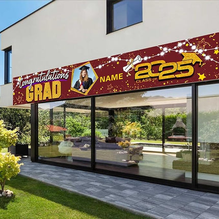 UUBAO Custom Graduation Party Decorations 2025 Personalization Congrats Grad Banner Graduation Backdrop(Maroon and Gold)
