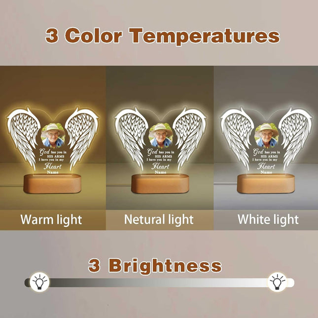 UUBAO Personalized Memorial Gift Photo Night Light Customized Light Up Acrylic Plaque Lamp Sympathy Bereavement Remembrance Gift(Love Wings)
