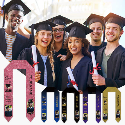 UUBAO Personalized Graduation Stole Class of 2025 Custom Academic Ceremony Shawl for Graduations Formal Events(Pink)