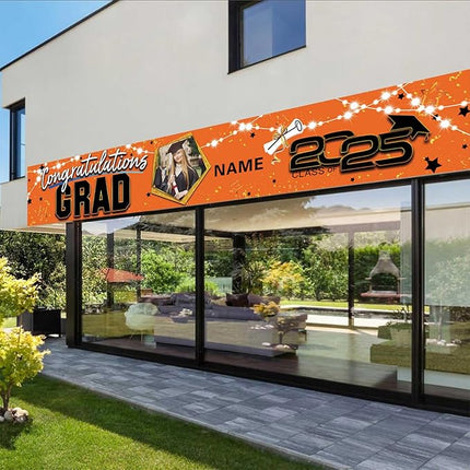 UUBAO Custom Graduation Party Decorations 2025 Personalization Congrats Grad Banner Graduation Backdrop(Orange)