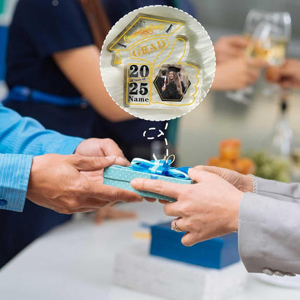 UUBAO Personalized Graduation Decorative Signs Plaques Class of 2024 Desk Paperweight Farewell Memorial Gift with Photo(Yellow)