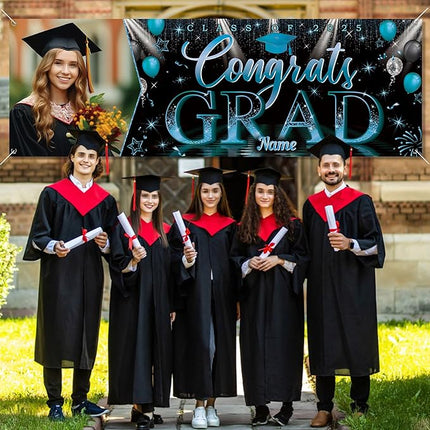 UUBAO Custom Graduation Party Decorations Personalization Banner Class of 2025 Backdrop (Sky Blue）