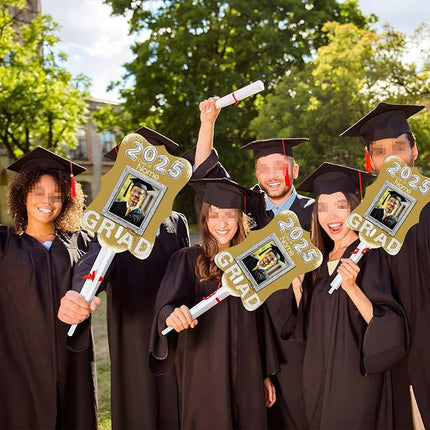 UUBAO Personalized Graduation Double Sided Face Fan Class of 2025 Customized Graduation Head Face Cutout with Handle Fun Photo Prop Supplies(Champagne)