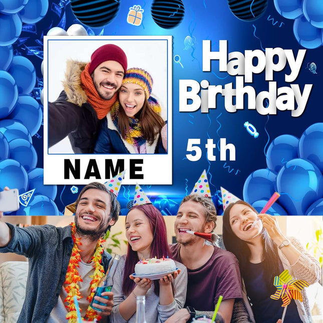 UUBAO Custom Happy Birthday Decorations Banner Backdrop for Women Men Boys Girls Personalization Navy Blue Birthday Party Supplies