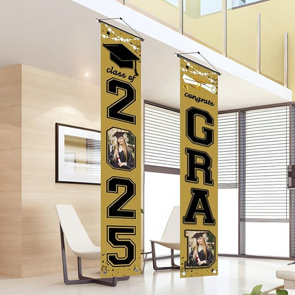 UUBAO Custom Graduation Party Decorations 2025 Personalization Congrats Grad Banner Graduation Front Door Porch Sign Backdrop(Champagne)