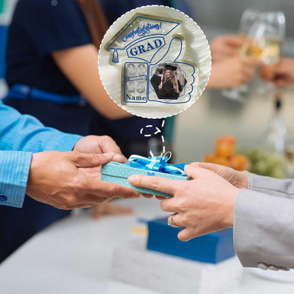 UUBAO Personalized Graduation Decorative Signs Plaques Class of 2024 Desk Paperweight Farewell Memorial Gift with Photo(Blue and Silver)