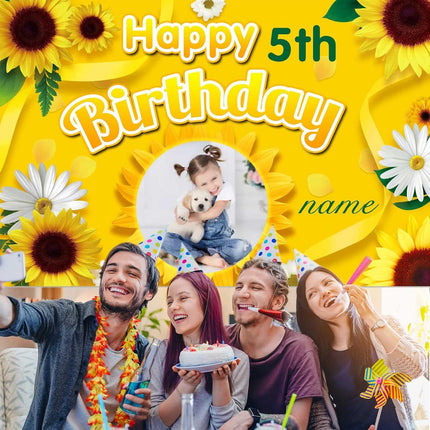 UUBAO Custom Sunflower Happy Birthday Party Decorations Supplies Personalized Backdrop Banner