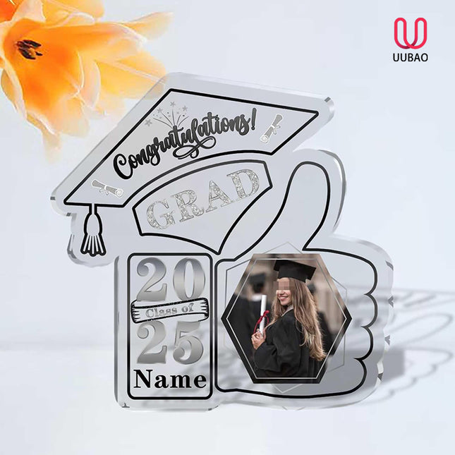 UUBAO Personalized Graduation Decorative Signs Plaques Class of 2024 Desk Paperweight Farewell Memorial Gift with Photo(Black and Silver)