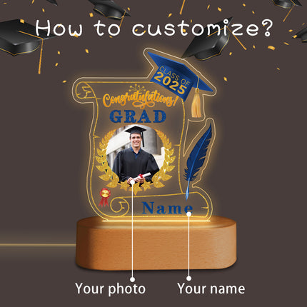 UUBAO Personalized Night Light Class of 2025 Graduation Gift for Junior High School College Teachers and Classmates(Blue and Gold)