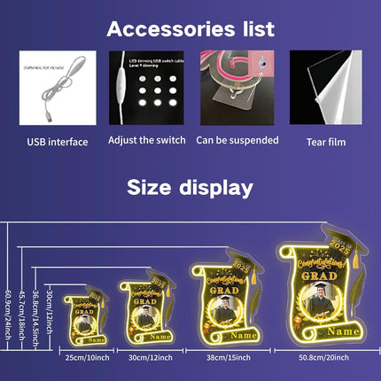 UUBAO Custom Graduation Gift LED Neon Signs Class of 2025 Personalized Photo Congrats Grad USB Powered (Black and Gold)