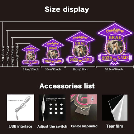 UUBAO Custom Graduation Gift LED Neon Signs Class of 2025 Personalized Photo Congrats Grad USB Powered (Purple)