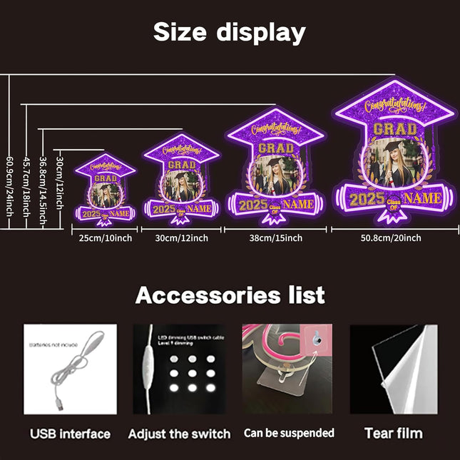 UUBAO Custom Graduation Gift LED Neon Signs Class of 2025 Personalized Photo Congrats Grad USB Powered (Purple)