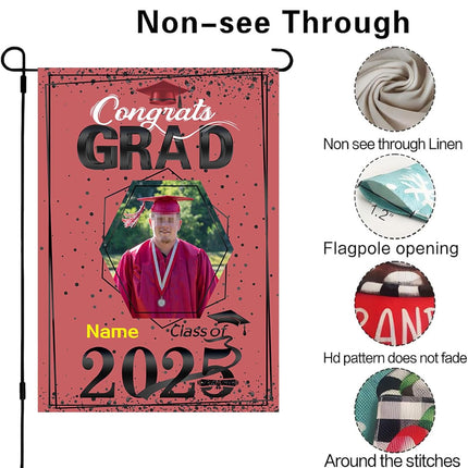UUBAO Custom Graduation Garden Flag with Photo Class of 2025 Congrats Grad Double Sided Yard Flag Decorative Gifts (Pink)