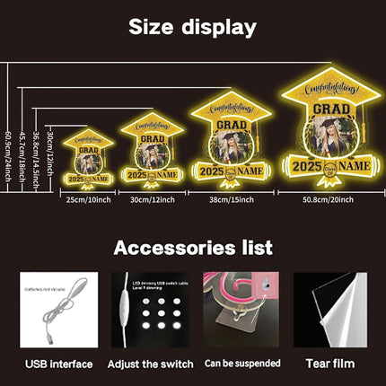UUBAO Custom Graduation Gift LED Neon Signs Class of 2025 Personalized Photo Congrats Grad USB Powered (Yellow)
