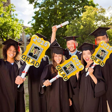 UUBAO Personalized Graduation Double Sided Face Fan Class of 2025 Customized Graduation Head Face Cutout with Handle Fun Photo Prop Supplies(Yellow)