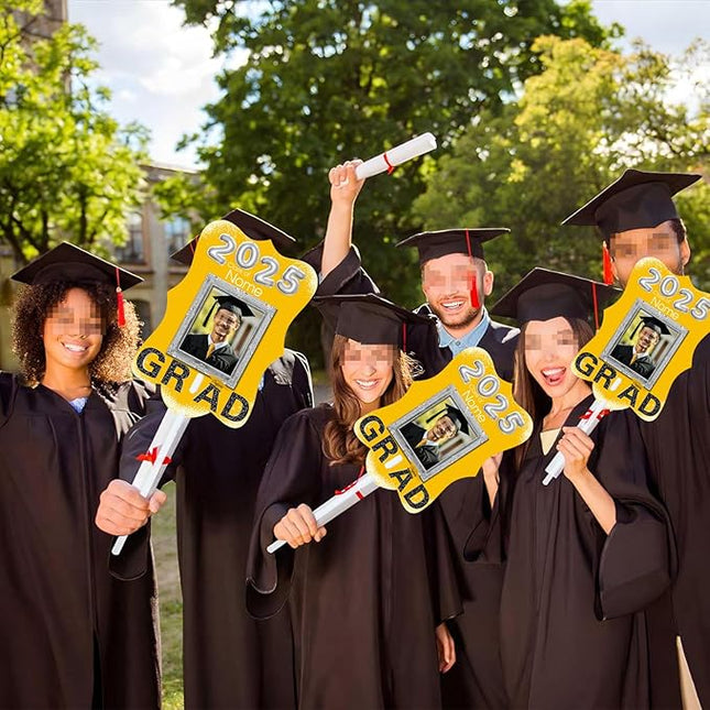 UUBAO Personalized Graduation Double Sided Face Fan Class of 2025 Customized Graduation Head Face Cutout with Handle Fun Photo Prop Supplies(Yellow)