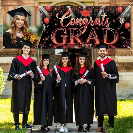 UUBAO Custom Graduation Party Decorations Personalization Banner Class of 2025 Backdrop (Red）