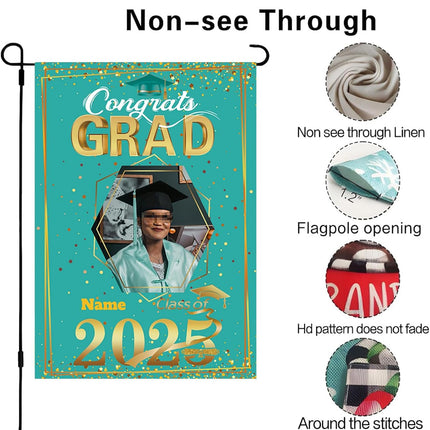 UUBAO Custom Graduation Garden Flag with Photo Class of 2025 Congrats Grad Double Sided Yard Flag Decorative Gifts (Peacock Blue)