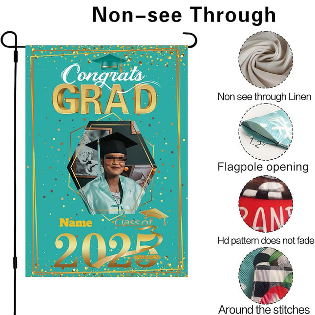UUBAO Custom Graduation Garden Flag with Photo Class of 2025 Congrats Grad Double Sided Yard Flag Decorative Gifts (Peacock Blue)