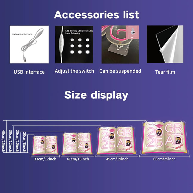 UUBAO Personalized Graduation Gift Neon Signs Congrats Grad LED Light Signs with Photo 2025 Party Backdrop Light Sign Decor (Pink)