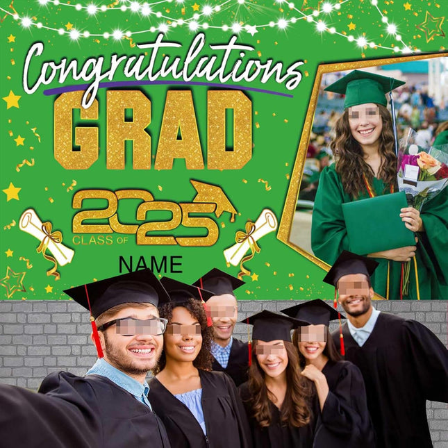 UUBAO Custom Graduation Party Decorations Personalization Banner Class of 2025 Backdrop (Light Green and Gold)