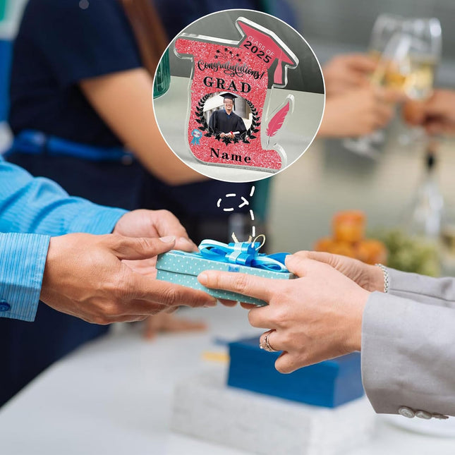 UUBAO Personalized Graduation Gift Class of 2025 Desk Paperweight Farewell Memorial Decorative Signs Plaques with Photo (Pink)