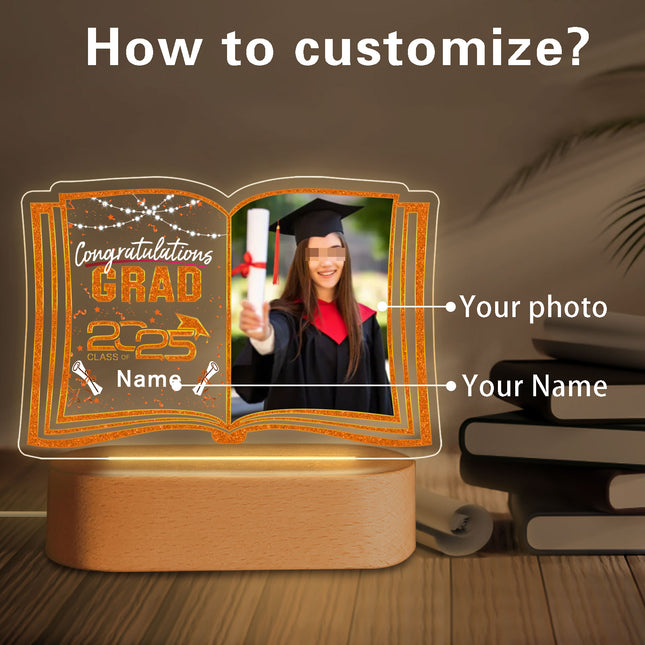UUBAO Custom Night Light with Photo Name 2025 Personalized Graduation Led Lamp for Women Man Gifts for College High School (Orange)