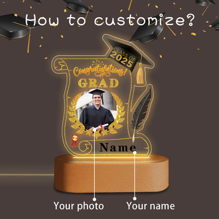 UUBAO Personalized Night Light Class of 2025 Graduation Gift for Junior High School College Teachers and Classmates(Black and Gold)