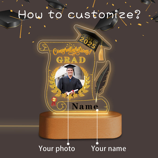 UUBAO Personalized Night Light Class of 2025 Graduation Gift for Junior High School College Teachers and Classmates(Black and Gold)