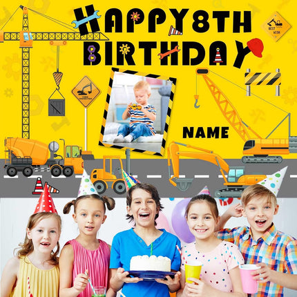 UUBAO Custom Construction Happy Birthday Party Decorations Supplies Personalized Excavator Crane Dump Truck Digger Backdrop Banner