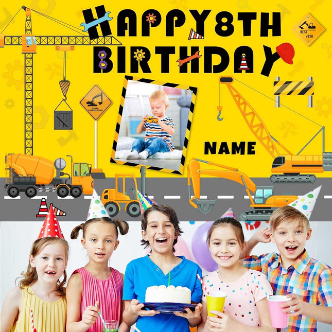 UUBAO Custom Construction Happy Birthday Party Decorations Supplies Personalized Excavator Crane Dump Truck Digger Backdrop Banner