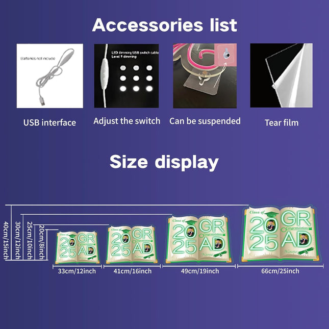 UUBAO Personalized Graduation Gift Neon Signs Congrats Grad LED Light Signs with Photo 2025 Party Backdrop Light Sign Decor (Light Green)