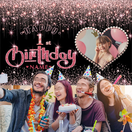 UUBAO Custom Happy Birthday Backdrop Personalization Glitter DiamondBanner for Girls Women(Rose Gold)