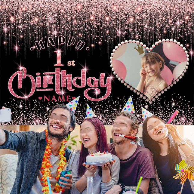 UUBAO Custom Happy Birthday Backdrop Personalization Glitter DiamondBanner for Girls Women(Rose Gold)