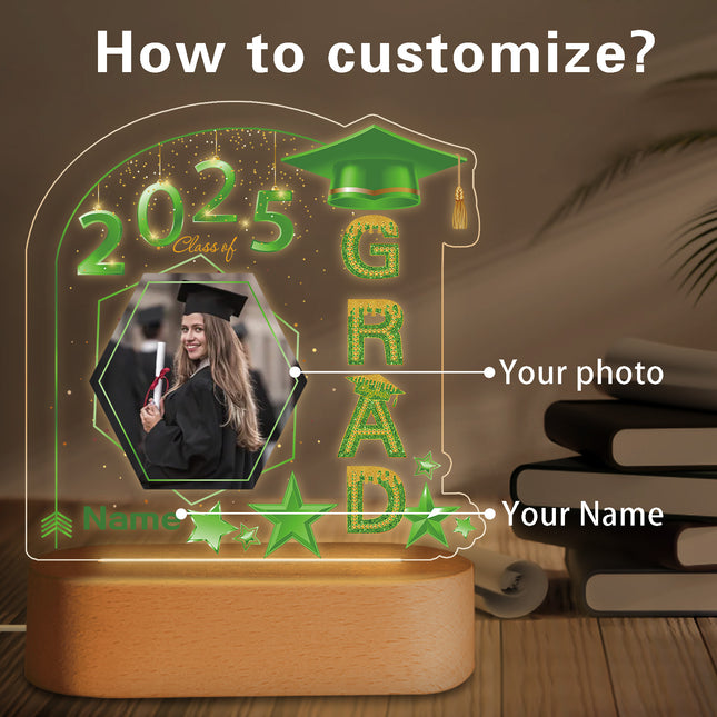 UUBAO Graduation Gifts Personalized Night Light Class of 2025 Custom Photo Name Gifts for Him Her Gifts for College, High School (Light Green)