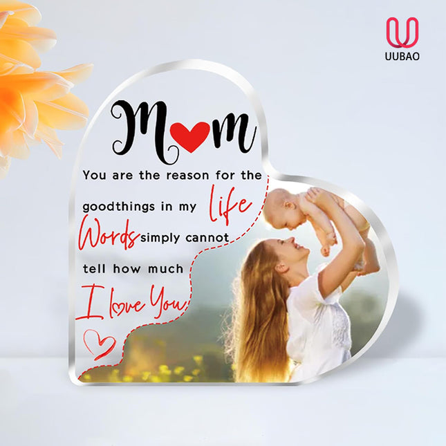 UUBAO Custom Mother‘s Day Personalized Acrylic Plaque with Photos Name Gifts for Mom (Heart)