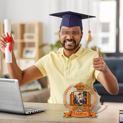 UUBAO Customized Graduation Plaque with Single Picture Custom Picture 2025 Congrats Grad Crystal Desktop Farewell Keepsake Gift (Orange)