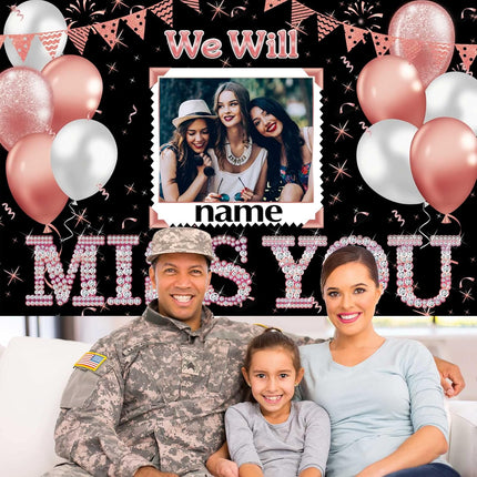 UUBAO Custom We Will Miss You Decorations Banner,Farewell Going Away Party Decorations for Anniversary Retirement Graduation Party(Rose Gold)