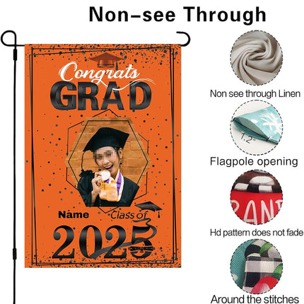 UUBAO Custom Graduation Garden Flag with Photo Class of 2025 Congrats Grad Double Sided Yard Flag Decorative Gifts (Orange)