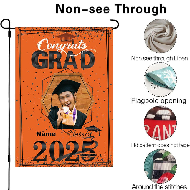 UUBAO Custom Graduation Garden Flag with Photo Class of 2025 Congrats Grad Double Sided Yard Flag Decorative Gifts (Orange)