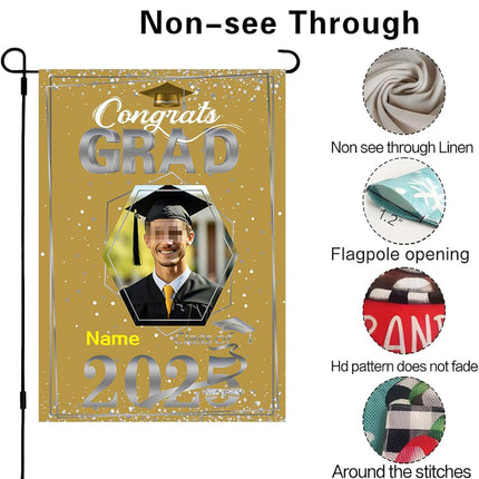UUBAO Custom Graduation Garden Flag with Photo Class of 2025 Congrats Grad Double Sided Yard Flag Decorative Gifts (Champagne)