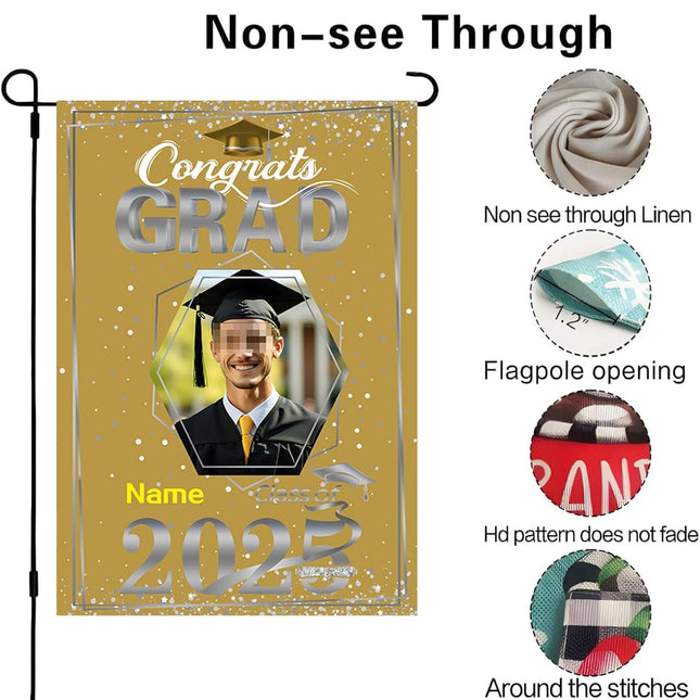 UUBAO Custom Graduation Garden Flag with Photo Class of 2025 Congrats Grad Double Sided Yard Flag Decorative Gifts (Champagne)