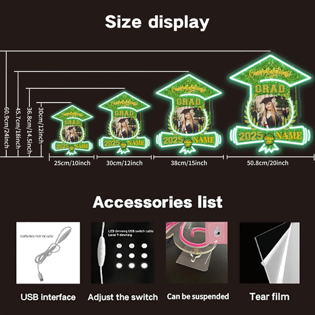 UUBAO Custom Graduation Gift LED Neon Signs Class of 2025 Personalized Photo Congrats Grad USB Powered (Light Green)