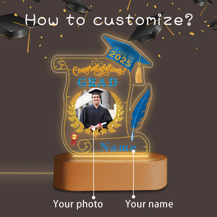 UUBAO Personalized Night Light Class of 2025 Graduation Gift for Junior High School College Teachers and Classmates(Sky Blue)