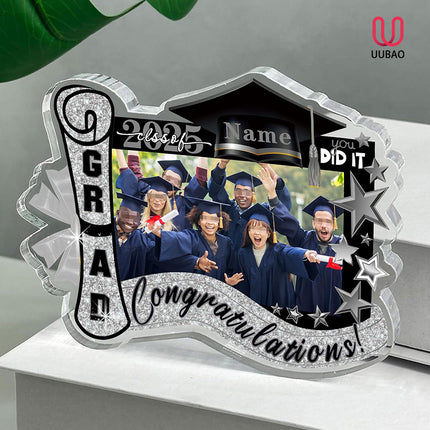UUBAO Customized Graduation Plaque with Photo Crystal Desktop Keepsake Gift (Black and Silver)